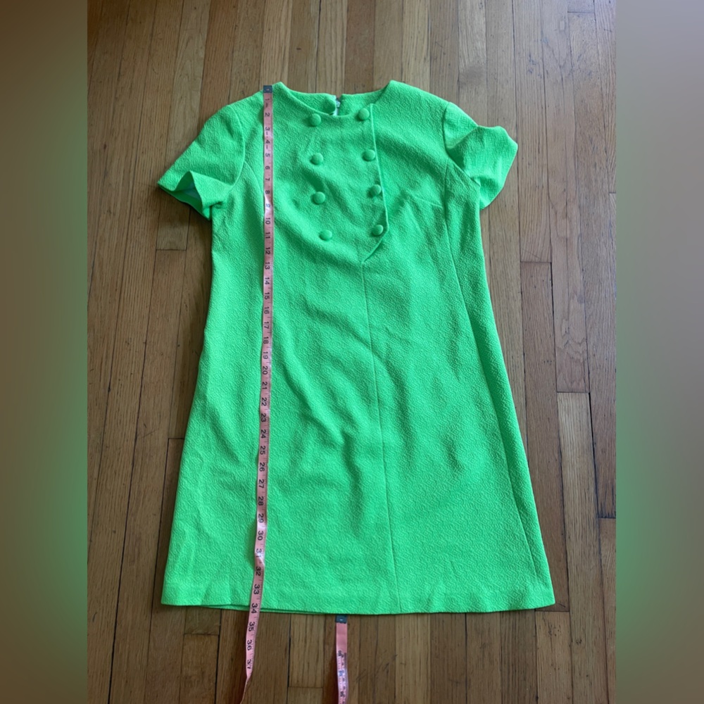 60S Vintage Bright Green Mini Dress - Picture 6 of 7